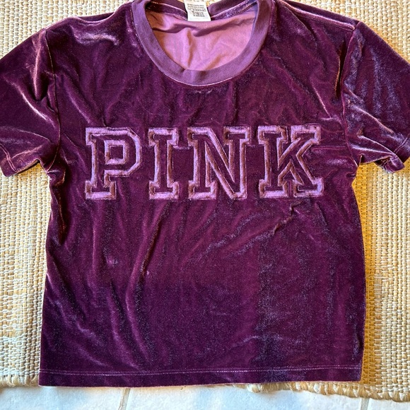 NWOT PINK sXS aubergine lounge/pj set Soft velour-cropped top-drawstring pants - Picture 2 of 7